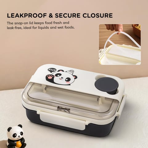 BAYBEE Bentozo Kids Lunch Box 900ml Stainless Steel Lunch Box for School, College & Office | Leak Proof Tiffin Box for Kids, Men & Women | Hot Food Container 3 Partition Box with Spoon & Fork (Black)