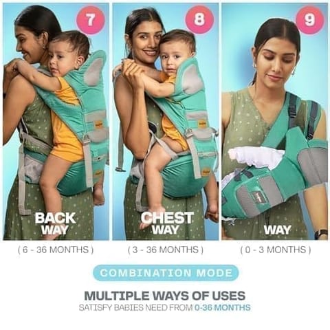 BAYBEE 9 in 1 Multipurpose Baby Carrier for New Born | Adjustable Baby Kangaroo Bag with 9 Carry Positions & Safety Belt | Baby Sling Carry Bags with Hip Seat | Baby Carrier Bag for 0 to 3 year Baby (Green)