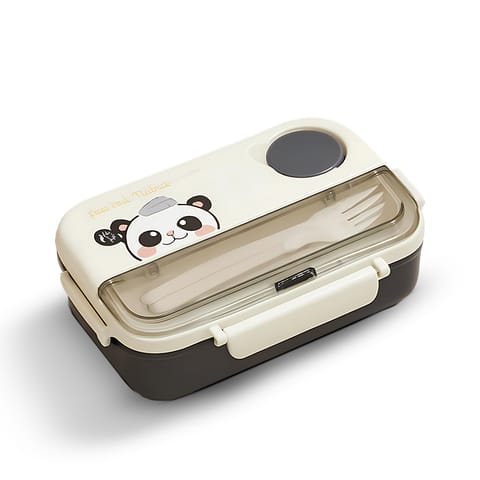 BAYBEE Bentozo Kids Lunch Box 900ml Stainless Steel Lunch Box for School, College & Office | Leak Proof Tiffin Box for Kids, Men & Women | Hot Food Container 3 Partition Box with Spoon & Fork (Black)