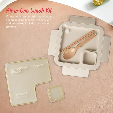 BAYBEE Ching Kids Lunch Box with 2 in 1 Spoon & Chopsticks | 2 Compartment Leak Proof Tiffin Box for School, College & Office | BPA Free, Microwave & Dishwasher Safe Lunch Box Boys & Girls, 1100ml