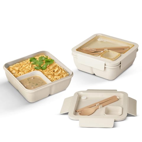 BAYBEE Ching Kids Lunch Box with 2 in 1 Spoon & Chopsticks | 2 Compartment Leak Proof Tiffin Box for School, College & Office | BPA Free, Microwave & Dishwasher Safe Lunch Box Boys & Girls, 1100ml