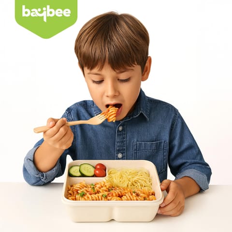 BAYBEE Ching Kids Lunch Box with 2 in 1 Spoon & Chopsticks | 2 Compartment Leak Proof Tiffin Box for School, College & Office | BPA Free, Microwave & Dishwasher Safe Lunch Box Boys & Girls, 1100ml