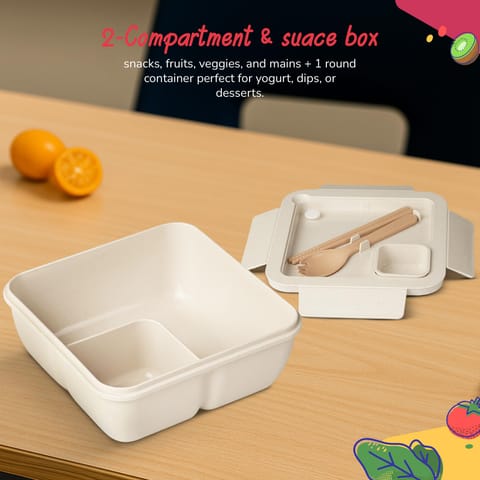 BAYBEE Ching Kids Lunch Box with 2 in 1 Spoon & Chopsticks | 2 Compartment Leak Proof Tiffin Box for School, College & Office | BPA Free, Microwave & Dishwasher Safe Lunch Box Boys & Girls, 1100ml