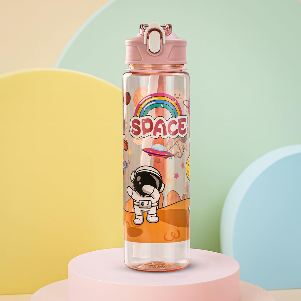 BAYBEE Galaxy Kids Water Bottle 800ml | Leak-Proof Baby Sipper Bottle with Flip Lock Lid & Silicone Straw | BPA-Free School Water Bottle for Boys & Girls, Drinking Training Sipper Bottle Kids (Pink)