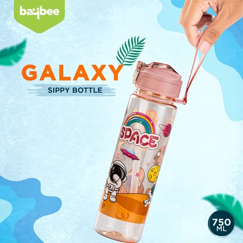 BAYBEE Galaxy Kids Water Bottle 800ml | Leak-Proof Baby Sipper Bottle with Flip Lock Lid & Silicone Straw | BPA-Free School Water Bottle for Boys & Girls, Drinking Training Sipper Bottle Kids (Pink)