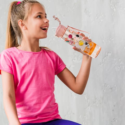 BAYBEE Galaxy Kids Water Bottle 800ml | Leak-Proof Baby Sipper Bottle with Flip Lock Lid & Silicone Straw | BPA-Free School Water Bottle for Boys & Girls, Drinking Training Sipper Bottle Kids (Pink)