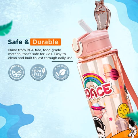 BAYBEE Galaxy Kids Water Bottle 800ml | Leak-Proof Baby Sipper Bottle with Flip Lock Lid & Silicone Straw | BPA-Free School Water Bottle for Boys & Girls, Drinking Training Sipper Bottle Kids (Pink)