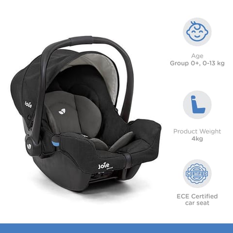 Joie GEMM Infant Car Seat - Carry Cot for Newborn Baby with Canopy (Rearward Facing, Group 0+, 0-13 kg), Shale (C0911AGSHA000)