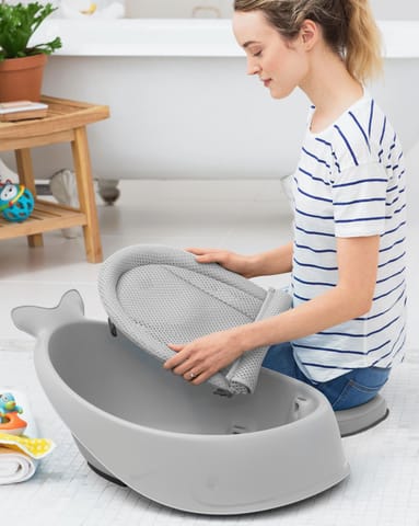 Skip Hop Bath Tub - Moby Smart Sling 3-Stage Tub, PVC-Free, Phthalate-Free, Non Slip Bath Tub for New Born with Drain Plug (Birth to 11Kg, Grey Color), 1 Count (Pack of 1) (235060)