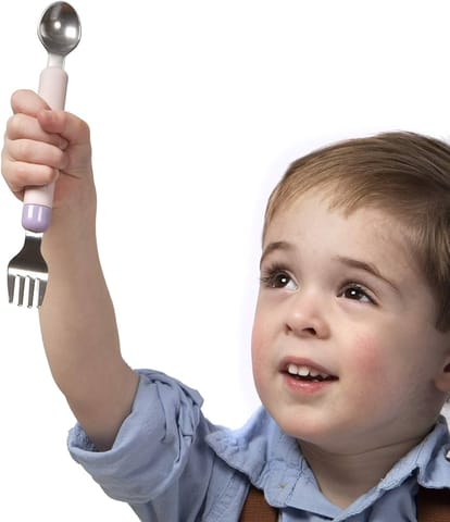 Melii Spork On The Go - Travel Utensils for Babies and Toddlers - Detachable Fork and Spoon with Carrying Case - Pink & Purple