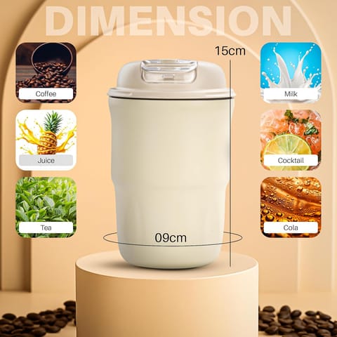 BAYBEE Sippy Cup with Lid & Straw for Kids | Spill Proof Stainless Steel Sipper Tumbler with Anti-Slip Silicone Grip � 420ml Insulated Coffee Mug | BPA-Free Hot & Cold Drinking Sippy Cup (White)