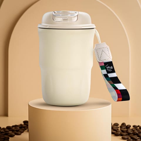 BAYBEE Sippy Cup with Lid & Straw for Kids | Spill Proof Stainless Steel Sipper Tumbler with Anti-Slip Silicone Grip � 420ml Insulated Coffee Mug | BPA-Free Hot & Cold Drinking Sippy Cup (White)