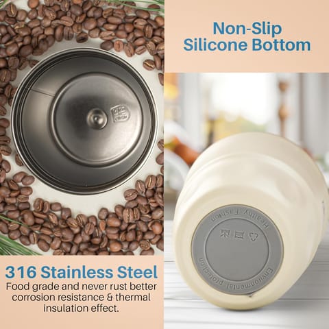 BAYBEE Sippy Cup with Lid & Straw for Kids | Spill Proof Stainless Steel Sipper Tumbler with Anti-Slip Silicone Grip � 420ml Insulated Coffee Mug | BPA-Free Hot & Cold Drinking Sippy Cup (White)