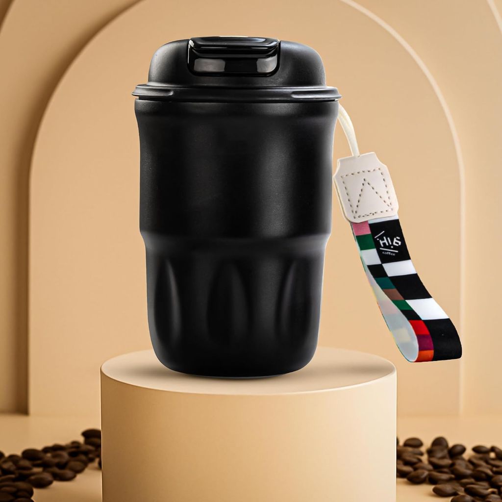 BAYBEE Sippy Cup with Lid & Straw for Kids | Spill Proof Stainless Steel Sipper Tumbler with Anti-Slip Silicone Grip � 420ml Insulated Coffee Mug | BPA-Free Hot & Cold Drinking Sippy Cup (Black)