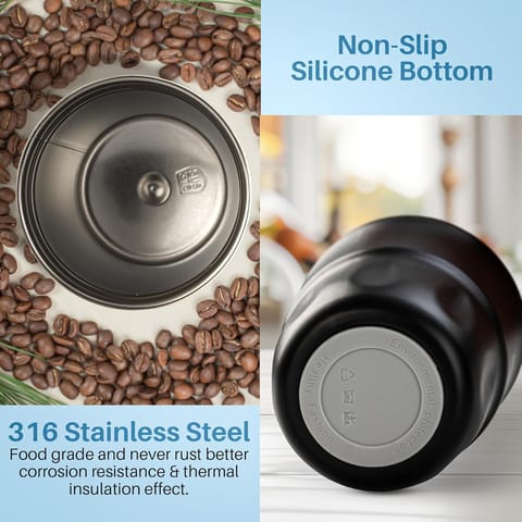 BAYBEE Sippy Cup with Lid & Straw for Kids | Spill Proof Stainless Steel Sipper Tumbler with Anti-Slip Silicone Grip � 420ml Insulated Coffee Mug | BPA-Free Hot & Cold Drinking Sippy Cup (Black)