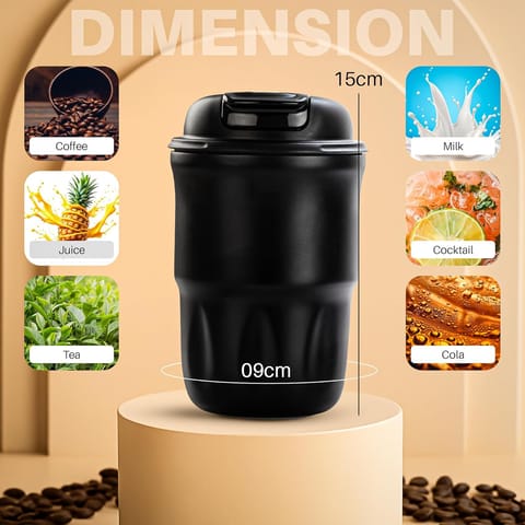 BAYBEE Sippy Cup with Lid & Straw for Kids | Spill Proof Stainless Steel Sipper Tumbler with Anti-Slip Silicone Grip � 420ml Insulated Coffee Mug | BPA-Free Hot & Cold Drinking Sippy Cup (Black)