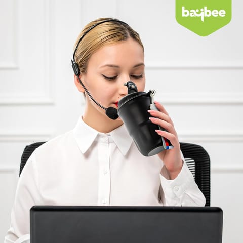 BAYBEE Sippy Cup with Lid & Straw for Kids | Spill Proof Stainless Steel Sipper Tumbler with Anti-Slip Silicone Grip � 420ml Insulated Coffee Mug | BPA-Free Hot & Cold Drinking Sippy Cup (Black)