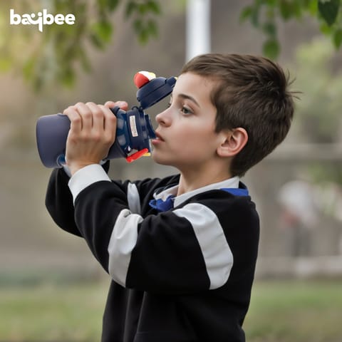 Baybee 2 in 1 Ultraman Baby Sipper Water Bottle with Straw for Kids | BPA- Free 500ml Stainless Steel Sipper Water Bottle with Carry Pouch & Adjustable Strap | Leak Proof Drinking Sippy Bottle for Babies & Toddlers (Blue)