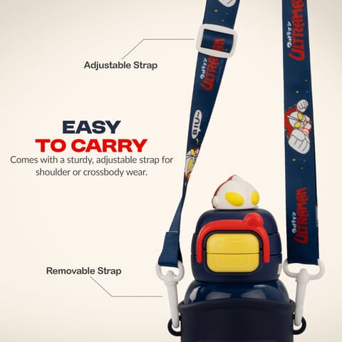 Baybee 2 in 1 Ultraman Baby Sipper Water Bottle with Straw for Kids | BPA- Free 500ml Stainless Steel Sipper Water Bottle with Carry Pouch & Adjustable Strap | Leak Proof Drinking Sippy Bottle for Babies & Toddlers (Blue)