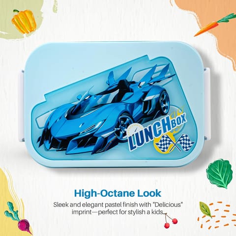 BAYBEE Zigzo Kids Lunch Box 900ml with Spoon & Fork | BPA -Free, Food Grade Bento Box with Lock Lid, Removable Inner Container | Freezer & Dishwasher Safe Tiffin Box for School Boys Girls (Blue)