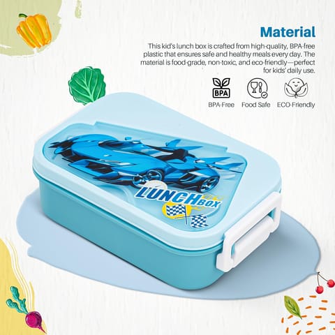 BAYBEE Zigzo Kids Lunch Box 900ml with Spoon & Fork | BPA -Free, Food Grade Bento Box with Lock Lid, Removable Inner Container | Freezer & Dishwasher Safe Tiffin Box for School Boys Girls (Blue)