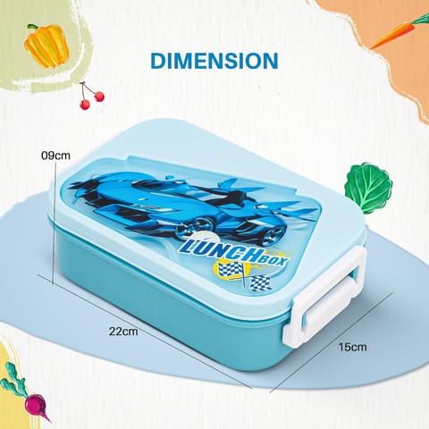 BAYBEE Zigzo Kids Lunch Box 900ml with Spoon & Fork | BPA -Free, Food Grade Bento Box with Lock Lid, Removable Inner Container | Freezer & Dishwasher Safe Tiffin Box for School Boys Girls (Blue)