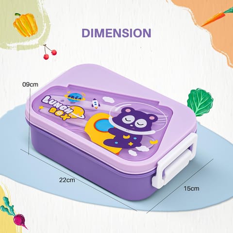 BAYBEE Zigzo Kids Lunch Box 900ml with Spoon & Fork | BPA -Free, Food Grade Bento Box with Lock Lid, Removable Inner Container | Freezer & Dishwasher Safe Tiffin Box for School Boys Girls (Purple)