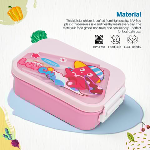 BAYBEE Zigzo Kids Lunch Box 900ml with Spoon & Fork | BPA -Free, Food Grade Bento Box with Lock Lid, Removable Inner Container | Freezer & Dishwasher Safe Tiffin Box for School Boys Girls (Pink)