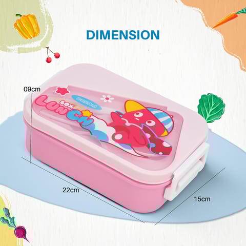BAYBEE Zigzo Kids Lunch Box 900ml with Spoon & Fork | BPA -Free, Food Grade Bento Box with Lock Lid, Removable Inner Container | Freezer & Dishwasher Safe Tiffin Box for School Boys Girls (Pink)