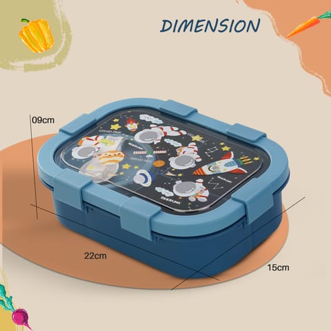 BAYBEE Astronaut Kids Lunch Box with 4 Compartments & Sauce Container | BPA-Free Airtight Bento Box 1000ml + 250ml with 6-Side Locking System | Hot Food Tiffin Box for School Kids Boys, Girls (Blue)