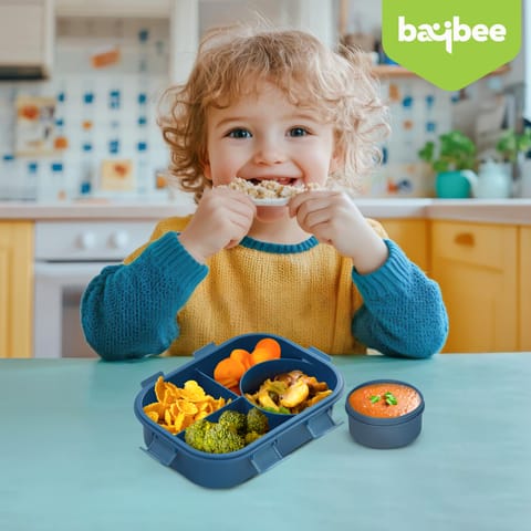 BAYBEE Astronaut Kids Lunch Box with 4 Compartments & Sauce Container | BPA-Free Airtight Bento Box 1000ml + 250ml with 6-Side Locking System | Hot Food Tiffin Box for School Kids Boys, Girls (Blue)