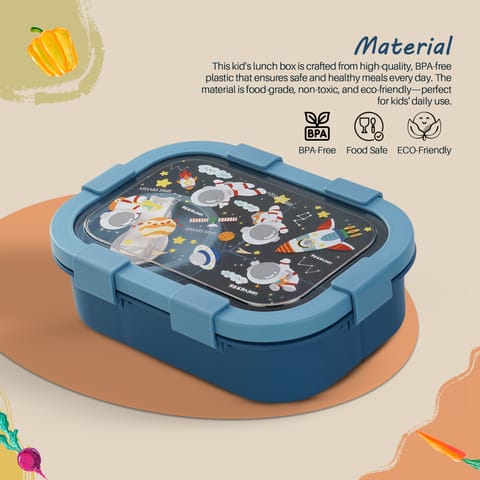 BAYBEE Astronaut Kids Lunch Box with 4 Compartments & Sauce Container | BPA-Free Airtight Bento Box 1000ml + 250ml with 6-Side Locking System | Hot Food Tiffin Box for School Kids Boys, Girls (Blue)