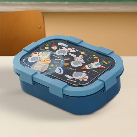 BAYBEE Astronaut Kids Lunch Box with 4 Compartments & Sauce Container | BPA-Free Airtight Bento Box 1000ml + 250ml with 6-Side Locking System | Hot Food Tiffin Box for School Kids Boys, Girls (Blue)
