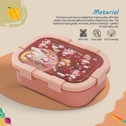 Baybee Fairy Garden Kids Lunch Box with 4 Compartments & Sauce Container | BPA-Free Airtight Bento Box 1000ml + 250ml with 6-Side Locking System | Hot Food Tiffin Box for School Kids Boys,Girls (Pink)