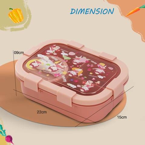 Baybee Fairy Garden Kids Lunch Box with 4 Compartments & Sauce Container | BPA-Free Airtight Bento Box 1000ml + 250ml with 6-Side Locking System | Hot Food Tiffin Box for School Kids Boys,Girls (Pink)