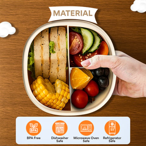 Baybee Lunch Box for kids 3 Compartment with Spoon & Fork | BPA Free Food Grade Leak Proof Tiffin Box for School, Office, College | Hot Microwave & Dishwasher Safe LunchBox Kids, Adults 1100ml (White)