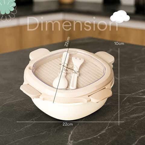 Baybee Lunch Box for kids 3 Compartment with Spoon & Fork | BPA Free Food Grade Leak Proof Tiffin Box for School, Office, College | Hot Microwave & Dishwasher Safe LunchBox Kids, Adults 1100ml (White)