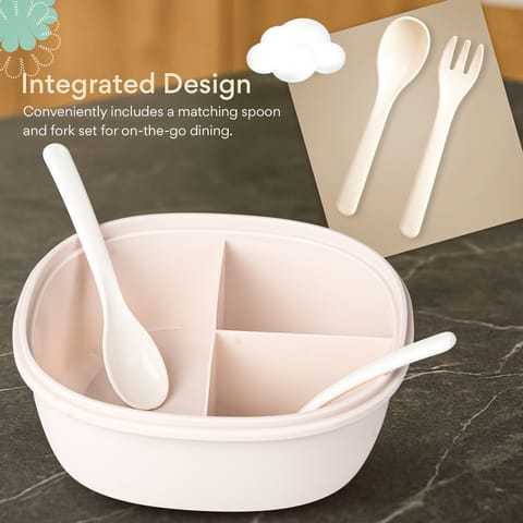 Baybee Lunch Box for kids 3 Compartment with Spoon & Fork | BPA Free Food Grade Leak Proof Tiffin Box for School, Office, College | Hot Microwave & Dishwasher Safe LunchBox Kids, Adults 1100ml (White)