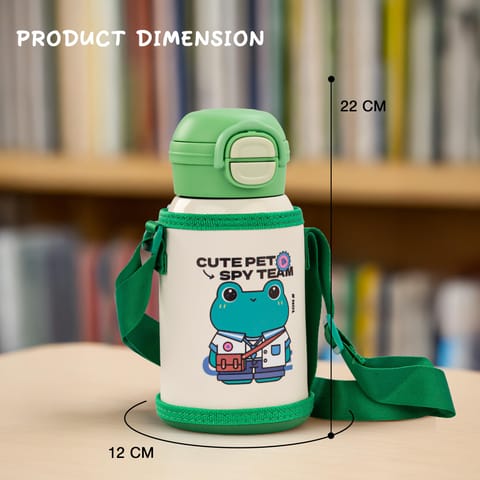 BAYBEE 2 in 1 PandaPlunge Baby Sipper Water Bottle with Straw for Kids | Leak Proof Sipper Water Bottle with Carry Pouch & Adjustable Strap | BPA Free & Non-Toxic with 550ml Drinking Bottle (Green)