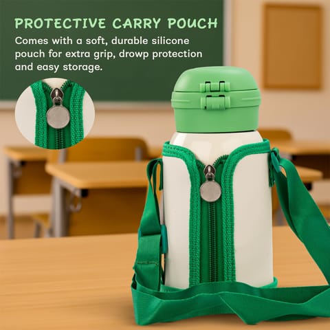 BAYBEE 2 in 1 PandaPlunge Baby Sipper Water Bottle with Straw for Kids | Leak Proof Sipper Water Bottle with Carry Pouch & Adjustable Strap | BPA Free & Non-Toxic with 550ml Drinking Bottle (Green)