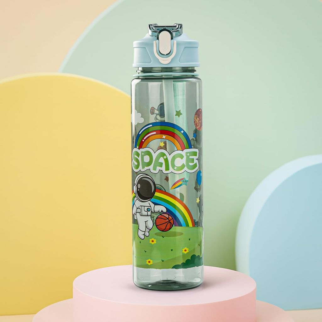 BAYBEE Galaxy Kids Water Bottle 800ml | Leak-Proof Baby Sipper Bottle with Flip Lock Lid & Silicone Straw | BPA-Free School Water Bottle for Boys & Girls, Drinking Training Sipper Bottle Kids (Green)