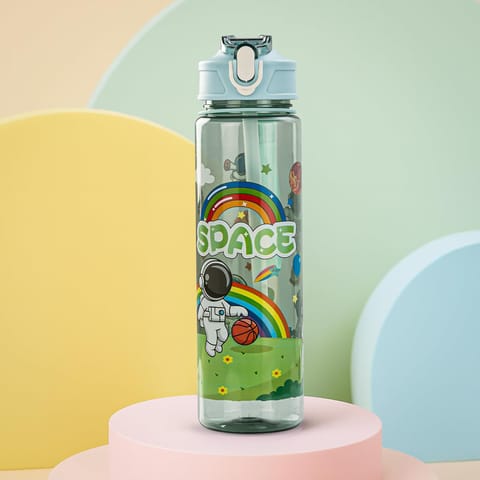 BAYBEE Galaxy Kids Water Bottle 800ml | Leak-Proof Baby Sipper Bottle with Flip Lock Lid & Silicone Straw | BPA-Free School Water Bottle for Boys & Girls, Drinking Training Sipper Bottle Kids (Green)