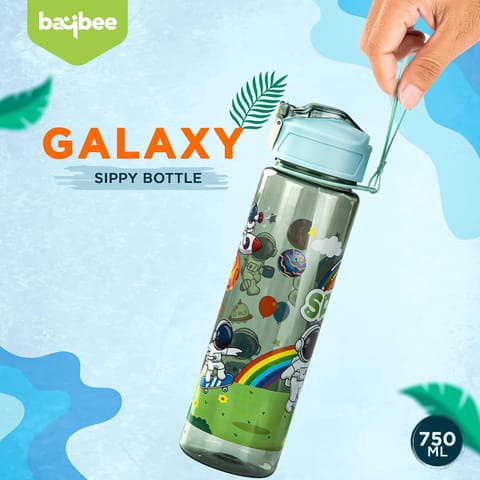 BAYBEE Galaxy Kids Water Bottle 800ml | Leak-Proof Baby Sipper Bottle with Flip Lock Lid & Silicone Straw | BPA-Free School Water Bottle for Boys & Girls, Drinking Training Sipper Bottle Kids (Green)