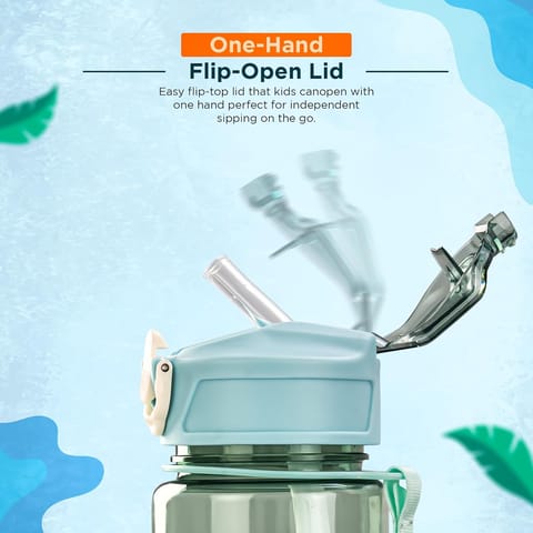 BAYBEE Galaxy Kids Water Bottle 800ml | Leak-Proof Baby Sipper Bottle with Flip Lock Lid & Silicone Straw | BPA-Free School Water Bottle for Boys & Girls, Drinking Training Sipper Bottle Kids (Green)