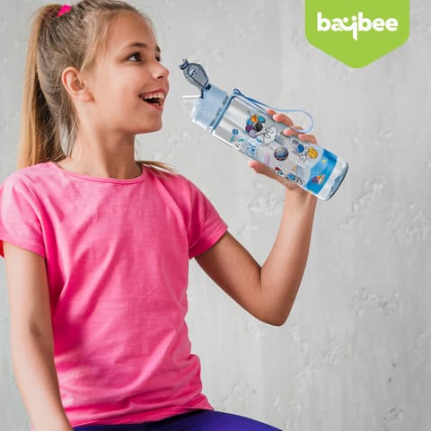 BAYBEE Galaxy Kids Water Bottle 800ml | Leak-Proof Baby Sipper Bottle with Flip Lock Lid & Silicone Straw | BPA-Free School Water Bottle for Boys & Girls, Drinking Training Sipper Bottle Kids (Blue)