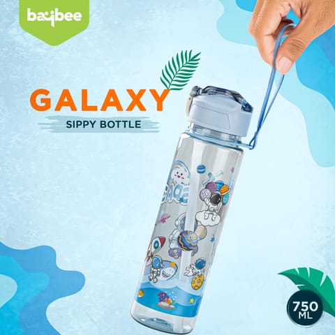 BAYBEE Galaxy Kids Water Bottle 800ml | Leak-Proof Baby Sipper Bottle with Flip Lock Lid & Silicone Straw | BPA-Free School Water Bottle for Boys & Girls, Drinking Training Sipper Bottle Kids (Blue)