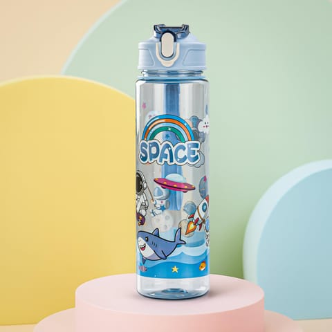 BAYBEE Galaxy Kids Water Bottle 800ml | Leak-Proof Baby Sipper Bottle with Flip Lock Lid & Silicone Straw | BPA-Free School Water Bottle for Boys & Girls, Drinking Training Sipper Bottle Kids (Blue)