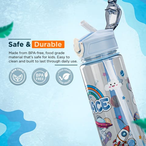 BAYBEE Galaxy Kids Water Bottle 800ml | Leak-Proof Baby Sipper Bottle with Flip Lock Lid & Silicone Straw | BPA-Free School Water Bottle for Boys & Girls, Drinking Training Sipper Bottle Kids (Blue)