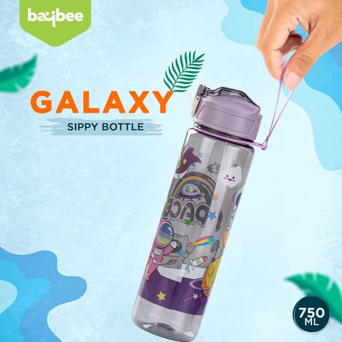 Baybee Galaxy Kids Water Bottle 800ml | Leak-Proof Baby Sipper Bottle with Flip Lock Lid & Silicone Straw | BPA-Free School Water Bottle for Boys & Girls, Drinking Training Sipper Bottle Kids (Purple)