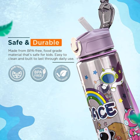 Baybee Galaxy Kids Water Bottle 800ml | Leak-Proof Baby Sipper Bottle with Flip Lock Lid & Silicone Straw | BPA-Free School Water Bottle for Boys & Girls, Drinking Training Sipper Bottle Kids (Purple)